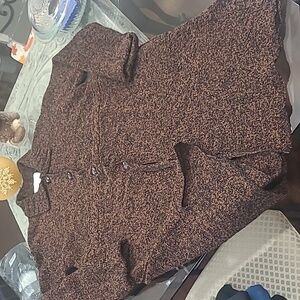SUSAN BROSTOL WOMENS LONG MERINO WOOL BROWN BUTTONED SLIT SWEATER L